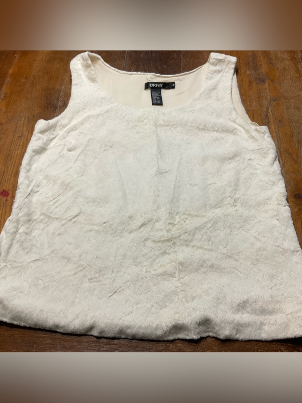 DKNY Faux Fur/Animal Hide Tank A Line Cream Women Sz S Vintage Y2K Minimalist